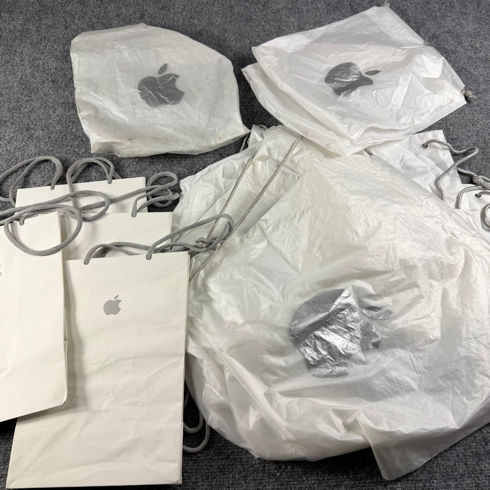 Apple Shopping Bags White Drawstring Paper Lot Retail Gift Packaging